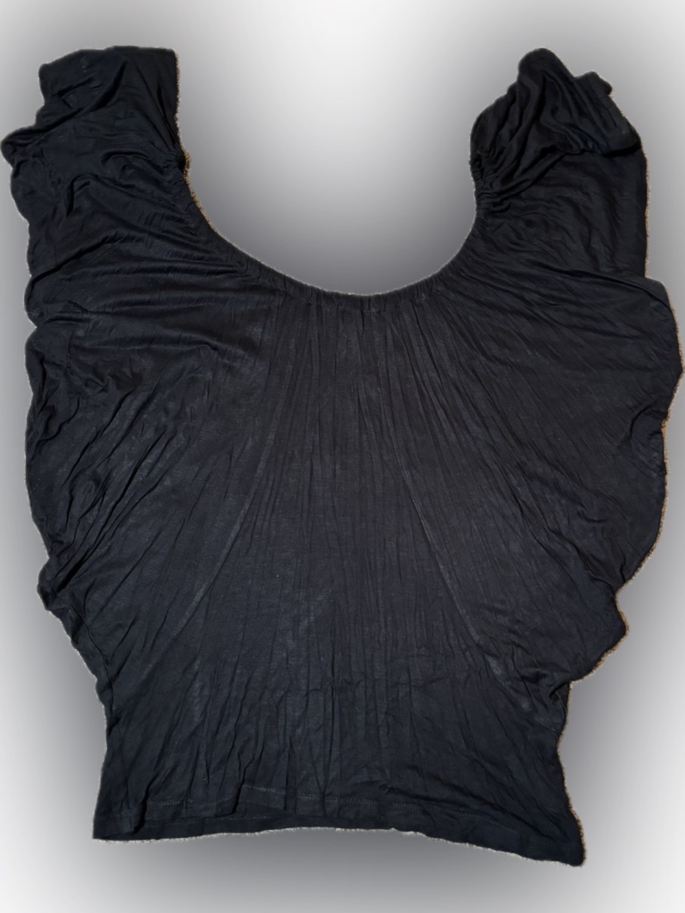 E99 Elan Black Scoop-Neck Flutter Sleeve Tunic, Size L